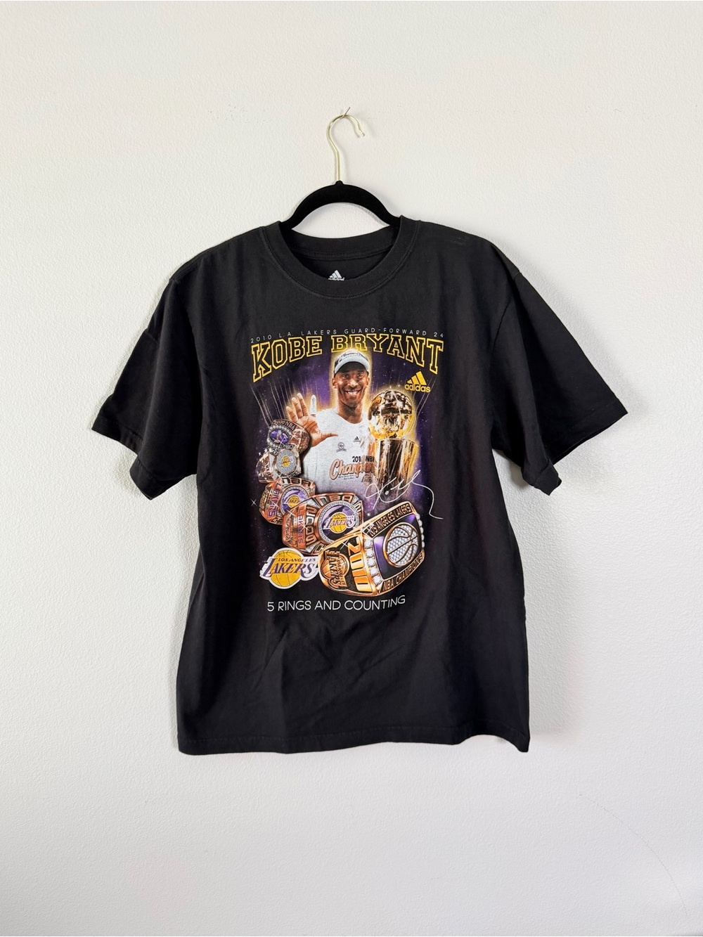 RARE Adidas Kobe Bryant Black Graphic Tee - 5 Rings and Counting